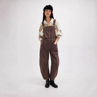 Street-Style Washed Vintage Loose Straight-Leg Denim Overalls 4