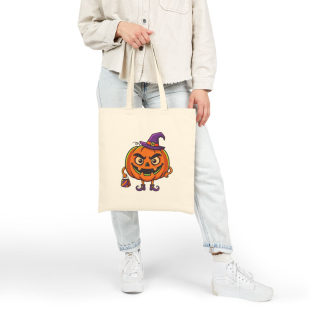 Jack-o'-Lantern Witch Pumpkin Tote Bag | Halloween Trick or Treat Canvas Tote 10
