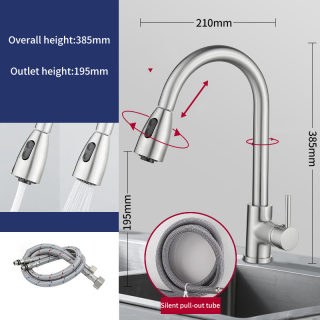 Stainless Steel Pull-Out Kitchen Faucet | Dual Outlet Hot & Cold 3
