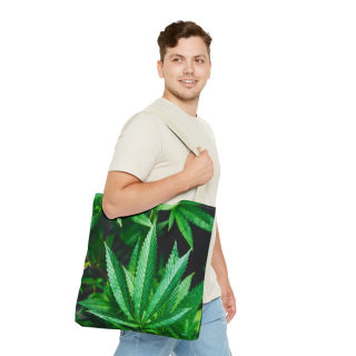 Green Cannabis Leaf Tote Bag | All-Over Print Hemp Plant Design 42