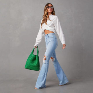 High-Waist Ripped Flare Jeans 4