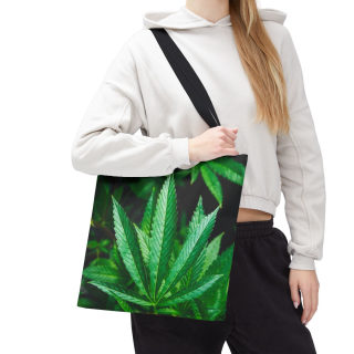 Green Cannabis Leaf Tote Bag | All-Over Print Hemp Plant Design 92