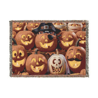 Jack-o'-Lantern Patchwork Woven Blanket | Halloween Pumpkin Throw 4