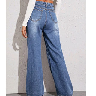 Washed Whisker-Effect Loose Wide-Leg Jeans 2