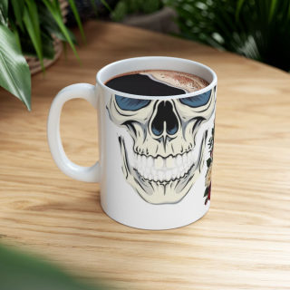 Skull and Roses Ceramic Mug | Floral Skull Coffee Mug 15