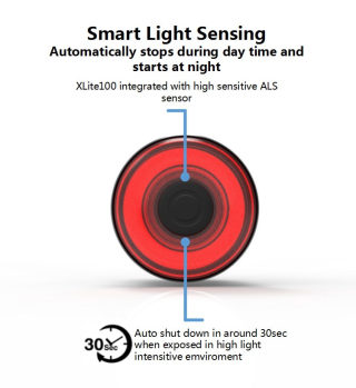 XLITE100 Bicycle Rear Light | Auto Brake-Sensing Waterproof Taillight 3