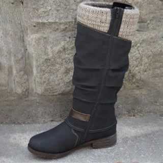 Thick Heel Side Zipper Knit Boots | Women's 5