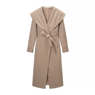 Elegant Shawl Collar Wool Coat | Wide Lapel with Waist Belt 4