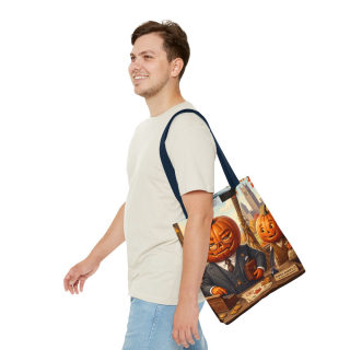 Pumpkin Head Businessmen Tote Bag | Halloween Pumpkin City Illustration 44