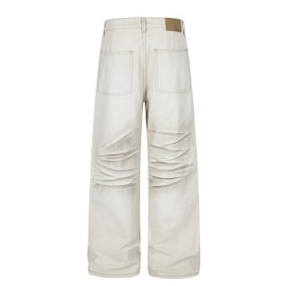 Distressed Washed Loose Denim Pants | White 2
