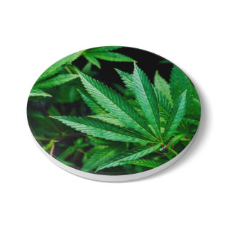 Marijuana leaf ceramic coaster | round cork-back drink mat 5