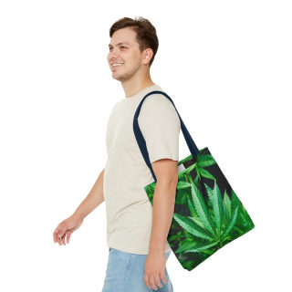 Green Cannabis Leaf Tote Bag | All-Over Print Hemp Plant Design 44