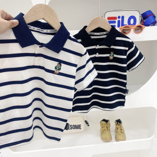 Girls' turn-down collar T-shirt — striped kids' top