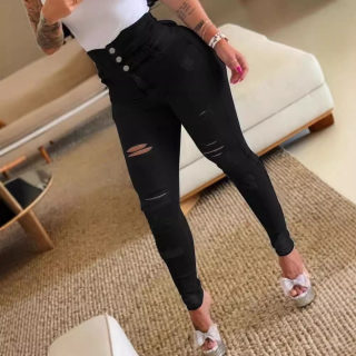 High-Waist Slim Ripped Skinny Jeans, High Stretch 4