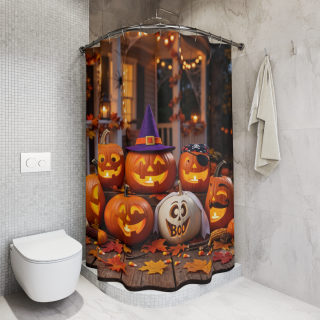 Jack-o'-Lantern Pumpkin Porch Halloween Shower Curtain | Spooky Fall Decor 5
