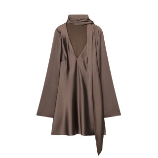Silk Textured Scarf-Collar Dress | Women's 3