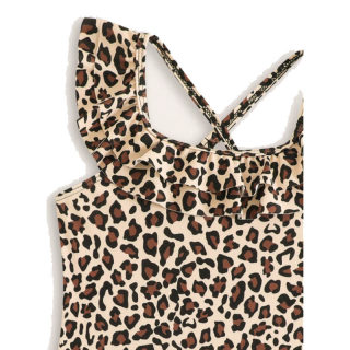 Girls' swimwear — leopard print sleeveless one-piece 2