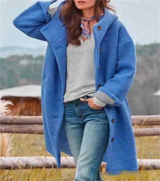 Fashionable Women's Wool Coat, Solid Color with Hood 6