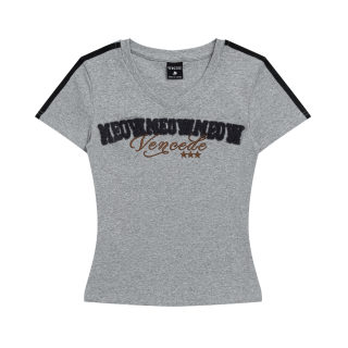 Embroidered Letter V-Neck T-Shirt for Women 3