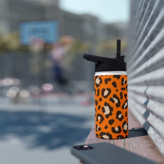 Orange Leopard Print Stainless Steel Water Bottle | Animal Print Bottle 6