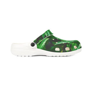 Green tropical leaf print clog shoes 12
