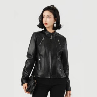 Women's Slim Fit Leather Jacket | Embroidered Detail 2