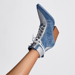 Denim Lace-Up Chelsea Boots | Pointed Toe Platform Riveted 3