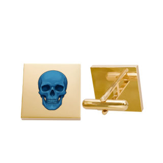 Blue Skull Cufflinks | Gold Square Enamel Skull Cufflinks 3