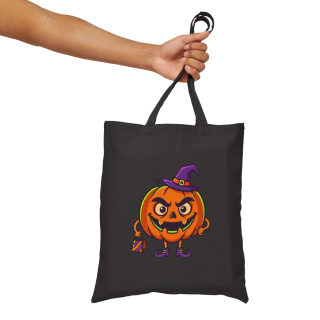 Jack-o'-Lantern Witch Pumpkin Tote Bag | Halloween Trick or Treat Canvas Tote 15