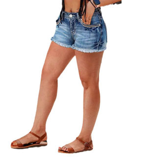 Retro Embroidered Denim Shorts with Raw Hem 5