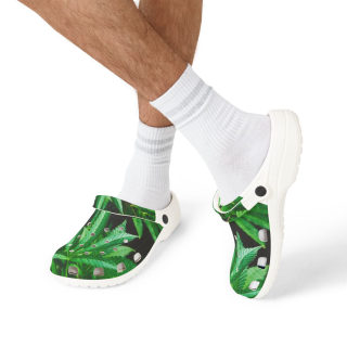Green tropical leaf print clog shoes 16