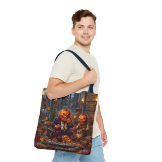 Jack-o'-Lantern Candy Haul Tote Bag | Halloween Pumpkin Scene 45