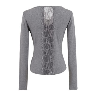 Lace Hollow Splicing V-Neck Long Sleeve T-Shirt 3