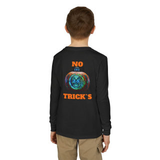 Skull Pumpkin 'No Tricks' Long Sleeve Kids Tee 38