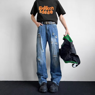 Lightning Pattern Ripped Jeans for Men