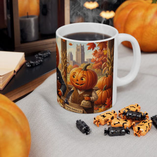 Pumpkin Head Banker Mug | Halloween Fall Autumn Ceramic Coffee Cup 12