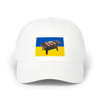 Grill Skewers on Blue Yellow Flag Dad Cap | BBQ Ukraine Baseball Hat
