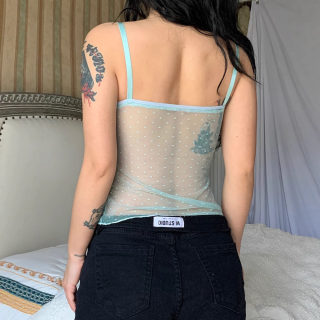 Girly Mesh Splicing V-Neck Backless Crop Top | Sexy Sheer Design 4