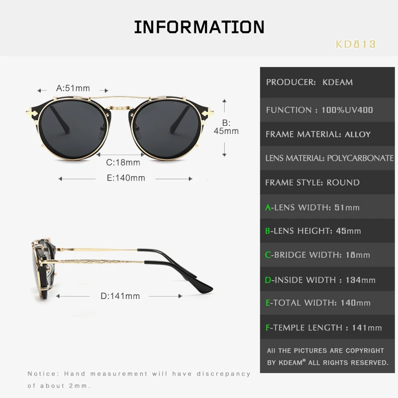 Retro Steampunk Round Clip-On Sunglasses, with Case