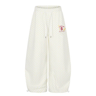 Polka Dot Number Print Wide Leg Sweatpants | Drawstring Cuff