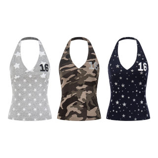 V-Neck Star Camo Digital Print Crop Top | Fitted Slimming 4