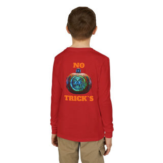 Skull Pumpkin 'No Tricks' Long Sleeve Kids Tee 44
