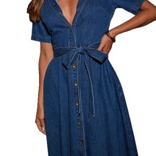 Vintage V-Neck Tie-Front Denim Dress 5