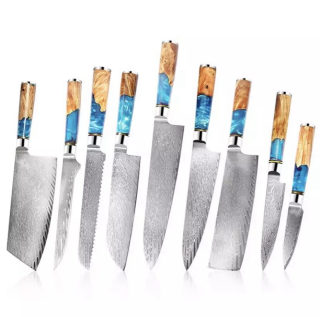 XUANFENG VG10 Steel Kitchen Knife Set | Chef & Bread Knife, Wood Handle 5