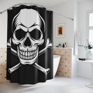 Skull and Crossbones Shower Curtain | Pirate Skull Bathroom Decor 4