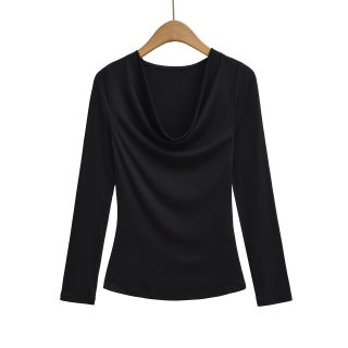 Swing Collar Pleated Slim Fit Long Sleeve Top 6