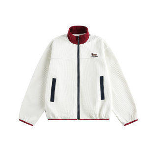 Color-Block Stand-Up Collar Sport Hoodie Cardigan