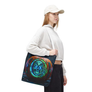 Cyber Pumpkin Skull Tote Bag | Neon Sci-Fi Halloween Tote 68