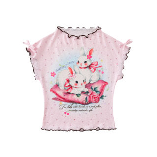 Cartoon Graffiti Mesh T-Shirt | Color-Block Plaid Ruffle Bodysuit