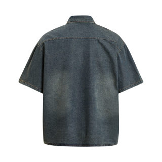 Embroidered Letter Denim Short Sleeve Shirt 2